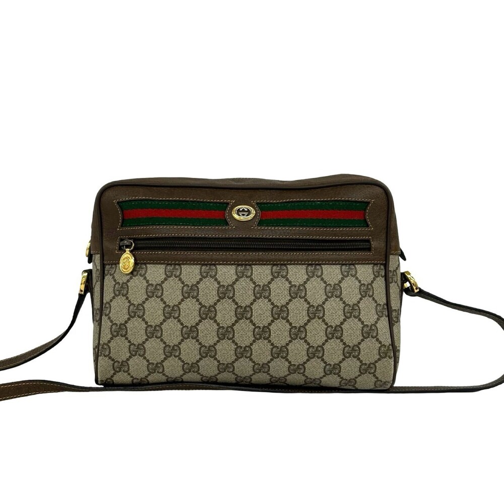 GUCCI Old Gucci Sherry Line GG Logo Pattern Leather Shoulder Bag/Pouch Brown ...